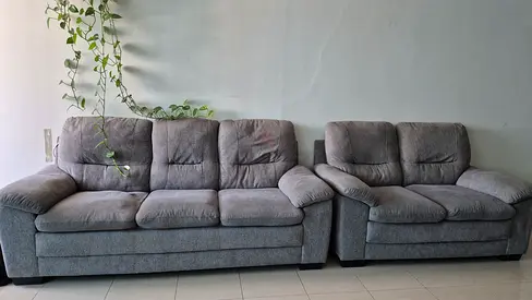 Grey 3-seater sofa with matching 2-seater loveseat - good condition