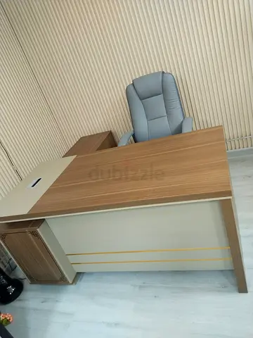 Executive Wooden Office Desk with Side Cabinet and Leather Chair