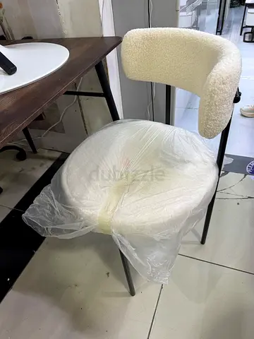 Bouclé Accent Dining Chairs with Metal Frame - White