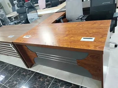 Used Wooden Office Manager Desk with Cable Ports - Good Condition