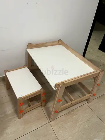 Small Wooden Kids Table and Stool Set — Light Pine with White Top