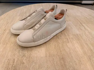 Zegna triple stitch Off white Leather Slip-On Sneaker