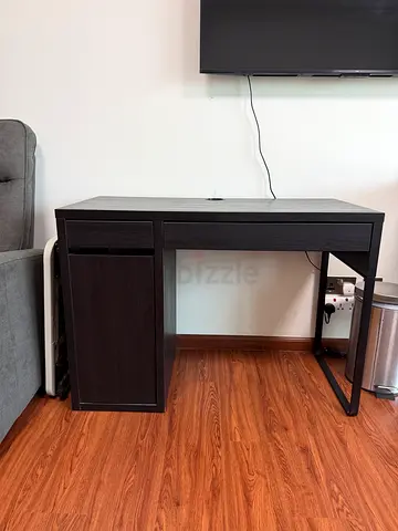 Dark Wood Office Desk with Drawer and Cabinet - Good Condition