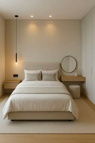 Minimalist beige upholstered bed