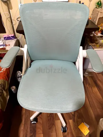 Ergonomic Office Chair with Light Blue Mesh Upholstery, Good Condition
