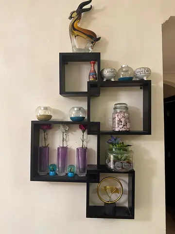 Black Geometric Wall Display Shelves - Set of Interlocking Cubes and decorative display