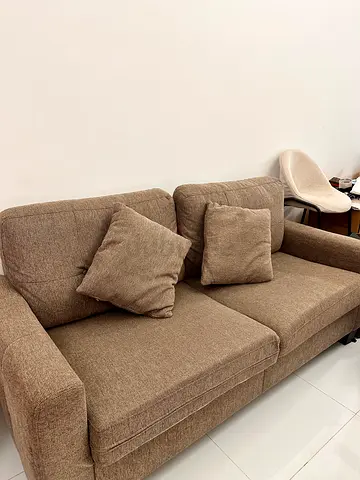MOVE OUT SALE ‼️ Two-seater beige fabric sofa in good condition
