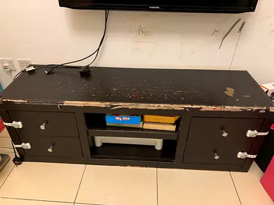 Urgent sale : Low TV Cabinet / Entertainment Unit - Dark Brown, Needs TLC