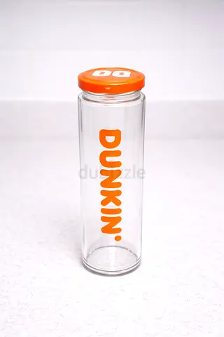 Set of 5 Dunkin Branded Glass ice coffee cups with Orange Lids. Rare item, last production 2022