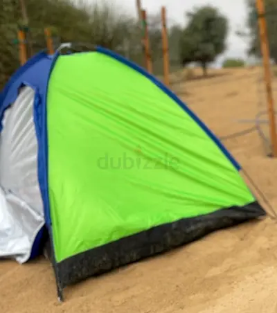Compact 4-Person Pop-Up Camping Tent — Light Green/Blue, Good Condition