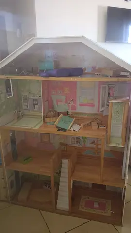 Wooden Dollhouse with Furniture - 3-Storey Playhouse