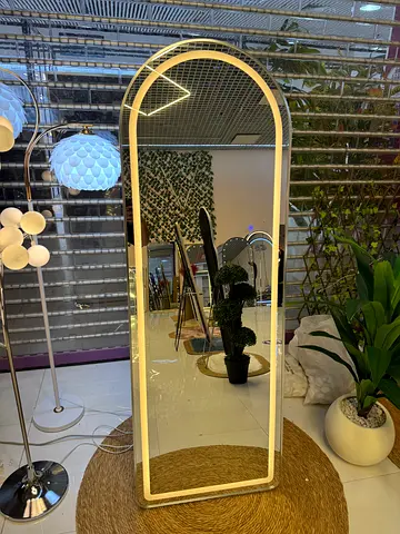 Full-Length Arched Standing Mirror with LED Frame