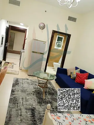 A fully furnished studio is available for monthly rent, including all bills, in Yasmeen Towers, behind City Centre Ajman.