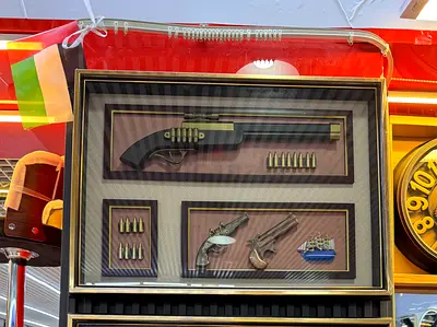 Framed Antique Pistol Display with Replica Bullets