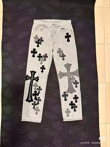 Chrome hearts Light grey jeans with black cross appliqués, size approx. 30 to 38 sizes available