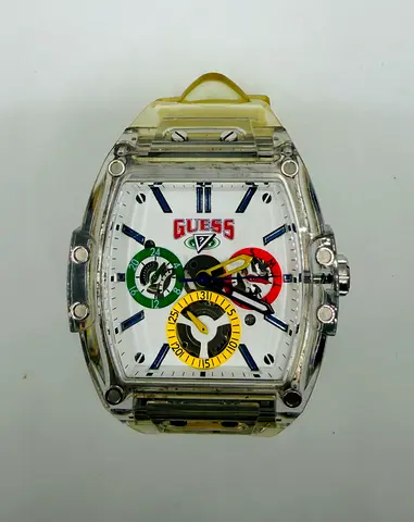 Guess Mens Quartz Clear Silicone Strap White Dial 43mm Watch V1051M1