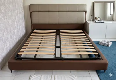 Queen size platform bed frame with upholstered headboard (no mattress)