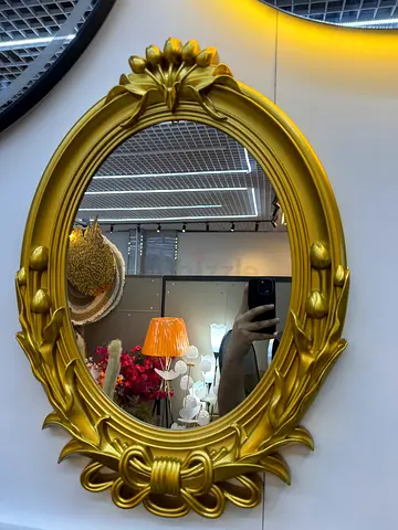 Ornate Gold Oval Wall Mirror - Vintage Baroque Style