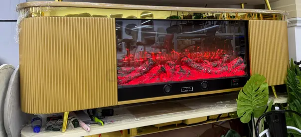 Moderns Gold TV Cabinet with Built-in Electric Fireplace