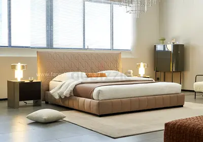 Modern Beige Upholstered King Bed with Padded Headboard
