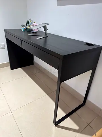 IKEA minimalist black writing desk with drawer - good condition