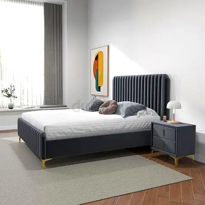 Modern Queen size stylish design bedframe in soft Valvet Fabric