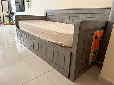 Solid wood single daybed with trundle storage - grey finish