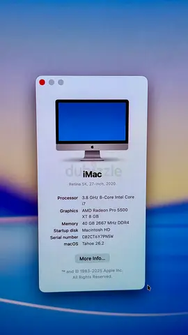  iMac 27” Retina 5K (2020) – i7 / 40GB RAM / Radeon 8GB – Full Set