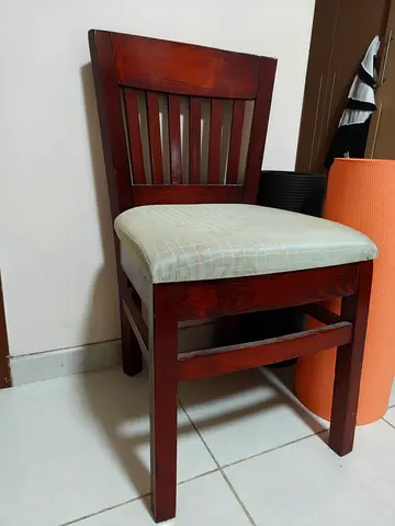 Solid Wood Dining Chair with Cushioned Seat (Mahogany Finish) (6 chairs available) (AED 150/ chair)