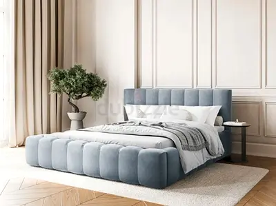 Modern Upholstered King Bed with Padded Headboard and Low Frame