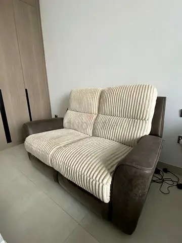 2-Seater Recliner Sofa with Corduroy Covering - Beige  Brown