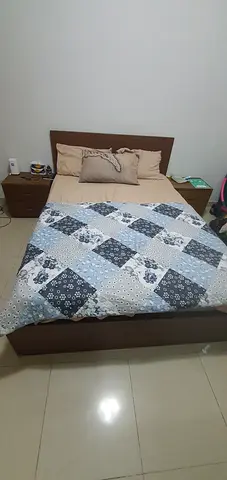 Ikea brown bed queen size with 2 side tables