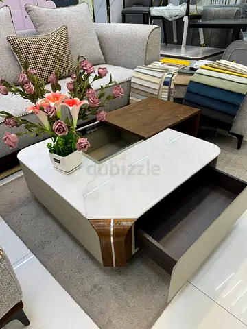 Modern White Marble Top Coffee Table with Wood Accents