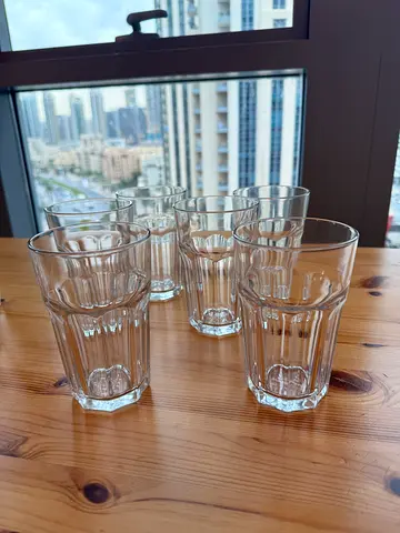 Set of 6 Clear Tall Drinking Glasses - Good Condition