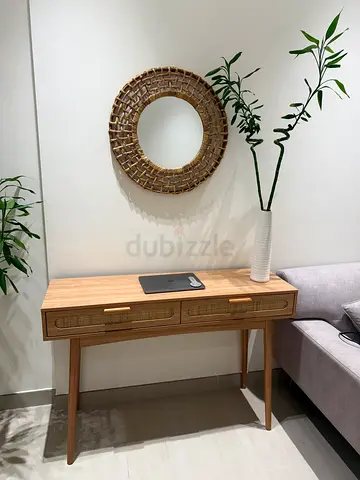 Solid Wood Console Table with Drawers - Light Oak Finish + 2 night stands