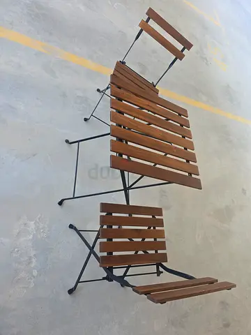 Compact Folding Bistro Table and Two Chairs - Wood Slat Set