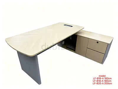 L-shaped Executive Office Desk with Storage - Light Wood Finish