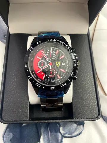 Mens Black Sports Chronograph Watch with Red Dial (Like New)