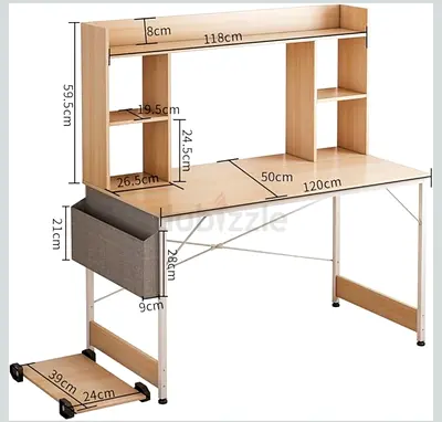 Wooden Study Desk with Overhead Shelves and Storage Bag - 120cm