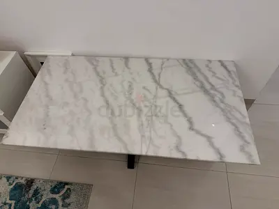 Marble Top Coffee Table with Metal Base - White/Gray Veining