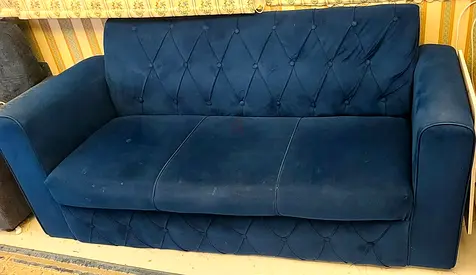 Blue Velvet 3-Seater Sofa - Good Condition
