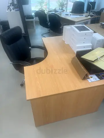 Office Chair + L-shaped Wooden Office Desk