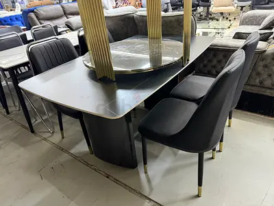 Modern Black Dining Table with 4 Velvet Chairs