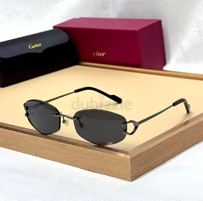 Cartier-style Rimless Oval Sunglasses with Box and Case