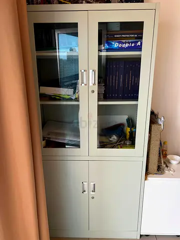 Metal Storage Cabinet with Glass Doors — Good Condition