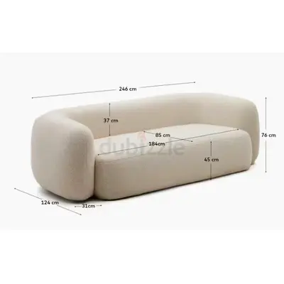 Beige Curved 3-Seater Sofa — Modern Bouclé Upholstery