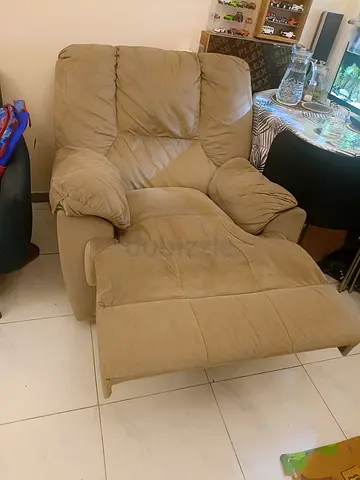 Beige Recliner Armchair with Footrest - Comfortable Single Seater
