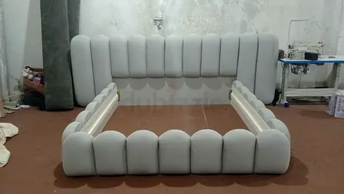 Queen/King Upholstered Bed Frame with Padded Headboard and Footboard - Light Grey