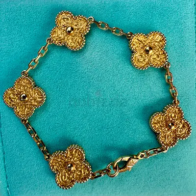 18k gold vca inspired hammered bracelet