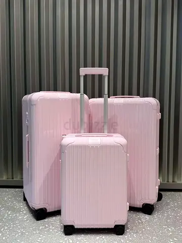 Set of 3 Pink Hard-Shell Suitcases with Telescopic Handles